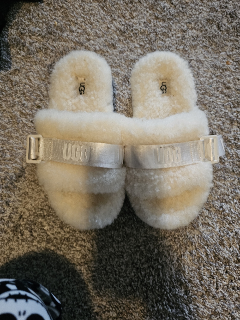 UGG Fluff Strap Slide Sandals - Cream